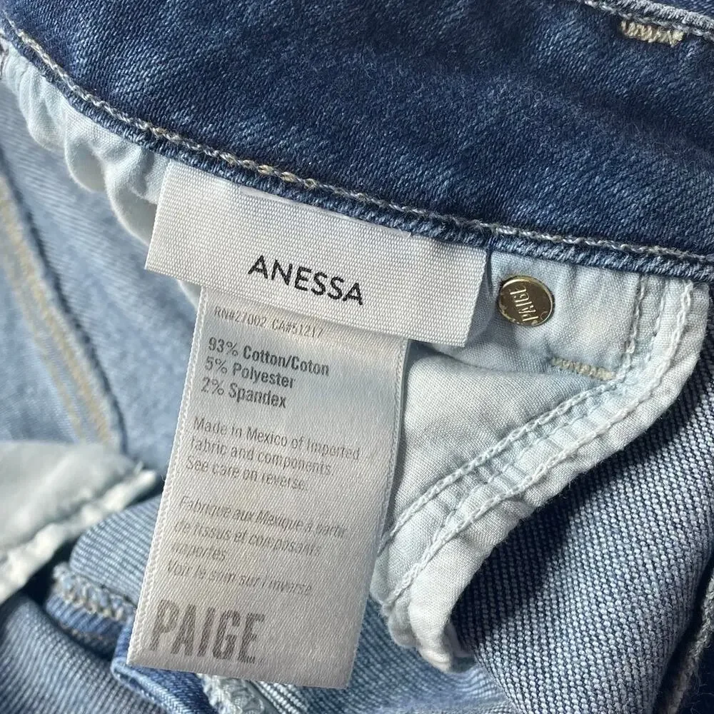 Paige Anessa High Rise Wide Leg Jeans Size 25 Women's Cotton Stretch Raw Hem - Picture 6 of 7